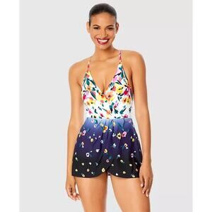 Anne Cole Women's Floral-Print Swimdress, Multi, Size 10 0015